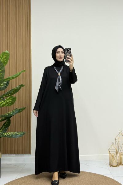 BADE FULARLI ELBİSE Siyah