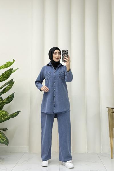 Denim kot takım Mavi