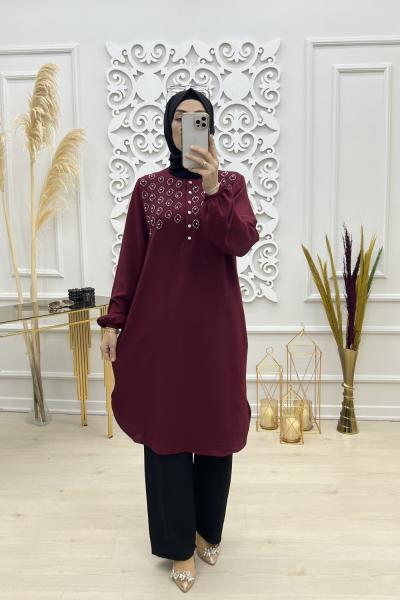 İnci tunik Bordo
