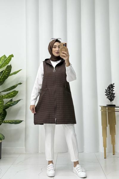 Lizya kapitone yelek Acı Kahve