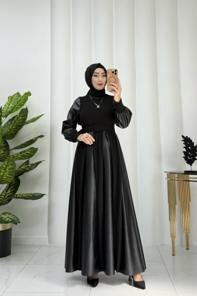 Mısra Deri Elbise Siyah